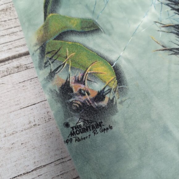 Vintage 1999 The Mountain Hummingbird Flower Green Tie Dye Shirt Size Medium - Picture 2 of 6